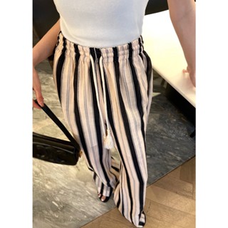 1KOA CEL * N 2023 spring/summer new striped casual wide-leg pants womens elastic tassel drawstring lace-up simple fashion all-match trousers