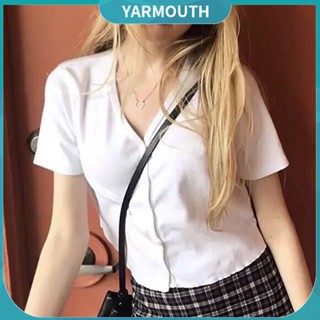 Yyr-- เสื้อคาร์ดิแกน คอวี แขนสั้น สีพื้น แฟชั่นฤดูร้อน สําหรับผู้หญิง