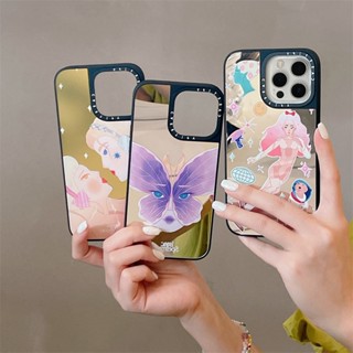 Casetify เคสโทรศัพท์มือถือ TPU กันกระแทก พิมพ์ลายตัวอักษร มีกระจกด้านข้าง สําหรับ iPhone 14 Pro MAX 11 12 13 Pro MAX 14 Plus