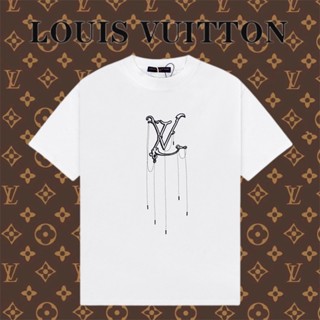 เสื้อยืดลําลอง ผ้าฝ้าย แขนสั้น คอกลม ปักลายโลโก้ LV แบบดั้งเดิม สําหรับผู้ชาย และผู้หญิง