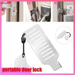 ล็อคประตูแบบพกพา Travel Lock Stainless Steel Punch-free Security Privacy Door Lock Solid Heavy Duty Lock Anti-theft Door Stopper homelove