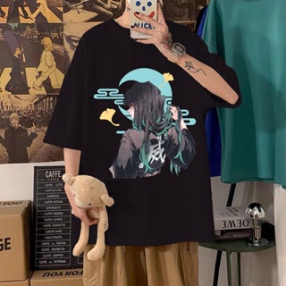 การออกแบบเดิมเสื้อยืดโอเวอร์ไซส์เสื้อยืดแขนสั้นDemon SLayer Tokitou Muichirou T-shirt Anime Style Printed Top Cal Loose Summer Short SleeveS-5XL S-5XL