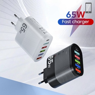 หัวชาร์จโทรศัพท์มือถือ USB PD 6 อินเตอร์เฟส 65W EU US UK แบบพกพา ทนทาน คุณภาพ อุปกรณ์เสริม สําหรับแท็บเล็ต