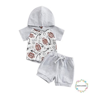 Babyclothes- ชุดเสื้อแขนสั้นลําลอง มีฮู้ด พิมพ์ลายรักบี้ และกางเกงขาสั้น ทรงหลวม สําหรับเด็กผู้ชาย และเด็กผู้หญิง