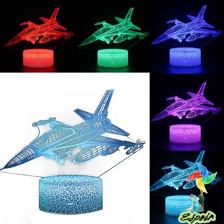 Espo โคมไฟตั้งโต๊ะ Led รูปเครื่องบิน 3D 16 สี ใช้แบตเตอรี่ ชาร์จ USB สําหรับตกแต่งห้องนอน