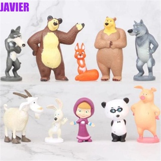 JAVIER โมเดลตุ๊กตาฟิกเกอร์ Masha and The Bear เหมาะกับของขวัญคริสต์มาส สําหรับตกแต่งบ้าน จํานวน 10 ชิ้น ต่อชุด