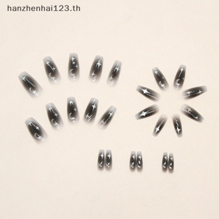 Hanhai Y2k เล็บปลอมอะคริลิค สีดํา ใช้ซ้ําได้ 24 ชิ้น TH