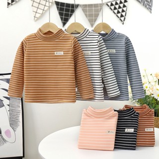 [ML] พร้อมส่ง เสื้อกันหนาวแขนยาว คอสูง ผ้าฟลีซ ลายทาง ขนาดเล็ก 80-160 ซม. ให้ความอบอุ่น แฟชั่นฤดูใบไม้ร่วง ฤดูหนาว สําหรับเด็กผู้ชาย และเด็กผู้หญิง