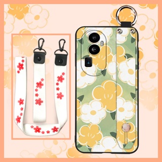 cute Lanyard Phone Case For OPPO Reno10 Pro Plus Durable Soft armor case Original Shockproof sunflower Wrist Strap protective