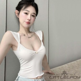 Ltl- เสื้อกล้าม คอวี แขนกุด สีพื้น 3D แฟชั่น สําหรับผู้หญิง คลับ