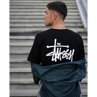 เสื้อยืดแขนสั้น STUSSY สีดำ-ขาว สไตล์สตรีท สำหรับผู้ชายและผู้หญิง พร้อมส่งมอบ ผ้าฝ้าย 100%