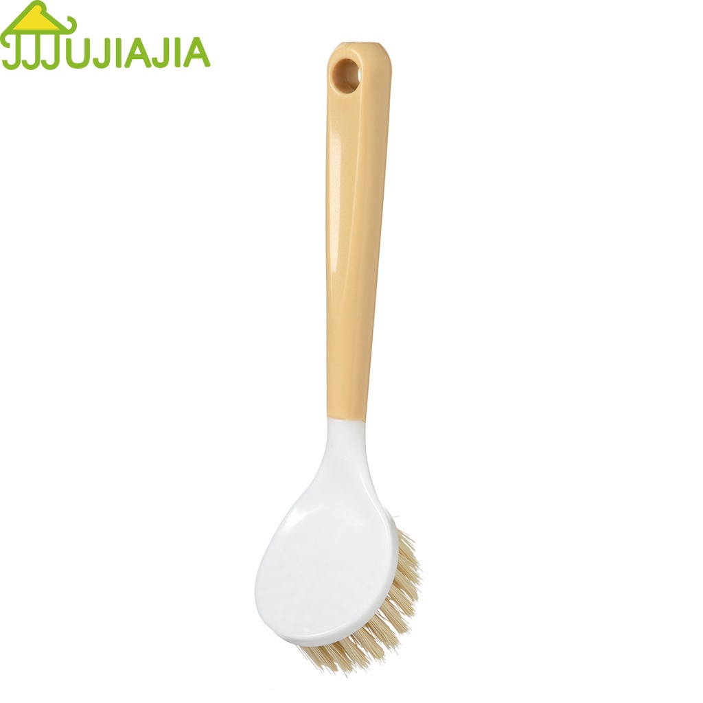 Jujiajia แปรงทําความสะอาดหม้อ ชาม ด้ามจับไม้ ด้ามจับยาว สไตล์มินิมอล ด้ามจับยาว แบบหนา สําหรับทําความสะอาด