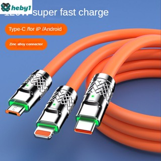 3 In 1 Zinc Alloy Charger Cable 120w 6a Super Fast Charger Type C สายซิลิโคนเหลว สาย Micro Usb ความทนทาน ประสิทธิภาพสายชาร์จ Good heby1