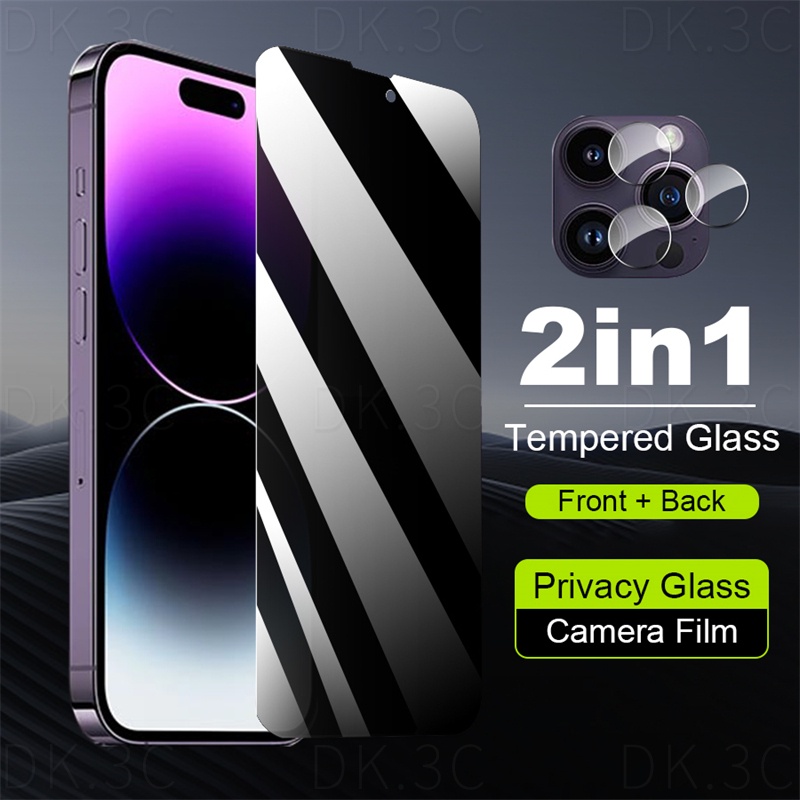 2 in 1 ฟิล์มกระจกนิรภัยกันรอยหน้าจอ และเลนส์กล้อง กันแอบมอง สําหรับ iPhone 14 13 12 11 Pro Max Mini 14 Plus