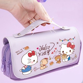 SANRIO กระเป๋าดินสอ ขนาดใหญ่ จุของได้เยอะ พิมพ์ลายการ์ตูน Hello Kitty กันน้ํา แบบพกพา เหมาะกับนักเรียน สําหรับเด็ก [RAIN]