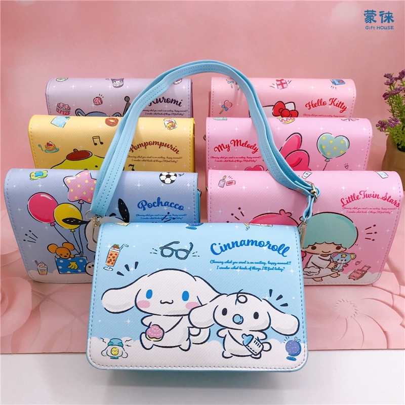 SANRIO กระเป๋าสตางค์ กระเป๋าสะพายไหล่ ลายการ์ตูน Hello Kitty Kawaii Melody Cinnamoroll น่ารัก สําหรับเด็ก
