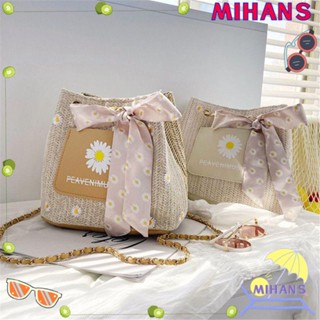 Mih กระเป๋าฟาง ผ้าพันคอ ผ้าเรยอน สีขาว แฟชั่นสําหรับผู้หญิง