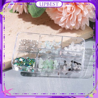 ♕ 6 Grid Nail Art Retro Smudged Ink Butterfly Jewelry Green Gradient Dark Black Three-dimensional Butterfly Flash Nail Accessories เครื่องมือทำเล็บสำหรับร้านเล็บ UPBEST