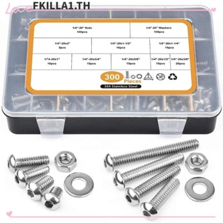 Faccfki ชุดสกรูน็อต หกเหลี่ยม สเตนเลส 304 1/4-20 ความยาว 3/8 นิ้ว เป็น 2 นิ้ว 8 ขนาด สําหรับซ่อมแซม 300 ชิ้น