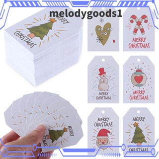 MELODYGOODS1 การ์ดของขวัญ 100 ชิ้น ใหม่ ห่อของขวัญ ซานตาคลอส เกล็ดหิมะ แท็กคริสต์มาส