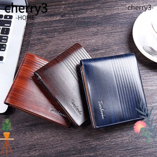 Cherry3 กระเป๋าสตางค์หนัง PU พับได้ สีฟ้ากาแฟ สไตล์นักธุรกิจ คลาสสิก สําหรับผู้ชาย