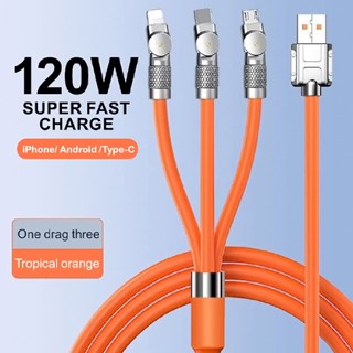 3 In 1 สายชาร์จ 120W 7A หัวหมุนได้ 180 องศา 1.2 ม. สายชาร์จ USB สําหรับ Xiaomi Huawei iPhone