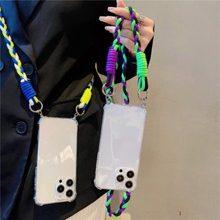 เคสโทรศัพท์มือถือแบบนิ่ม ใส กันกระแทก พร้อมสายคล้องคอ และสร้อยคอ หรูหรา สําหรับ Samsung Galaxy M11 M14 F14 M20 M30 A40S