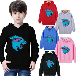 เสื้อกันหนาวแขนยาว มีฮู้ด ผ้าฝ้าย 100% พิมพ์ลาย Mr Beast Lightning Cat Boys แฟชั่นฤดูใบไม้ร่วง สําหรับเด็กผู้ชาย 2023