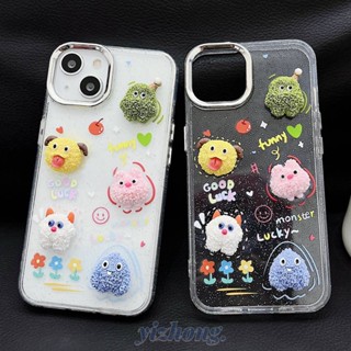 เคสโทรศัพท์มือถือแบบนิ่ม TPU ใส กันกระแทก กันรอยขีดข่วน ลายการ์ตูนน่ารัก 3D แวววาว สําหรับ iPhone 11 14 13 Pro Max 12