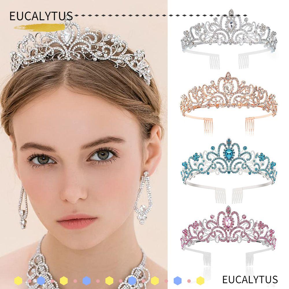 Eutus มงกุฎเจ้าหญิง ประดับเพชรเทียม สีเงิน สําหรับเจ้าสาว งานแต่งงาน