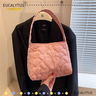 Eutus กระเป๋าถือ ผ้าฝ้ายนุ่ม ขนาดใหญ่ จุของได้เยอะ ลายหัวใจ สีพื้น แฟชั่นฤดูหนาว