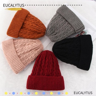 Eutus หมวกบีนนี่ ผ้าวูลถัก สีพื้น ให้ความอบอุ่น แฟชั่นฤดูหนาว สําหรับผู้หญิง และผู้ชาย