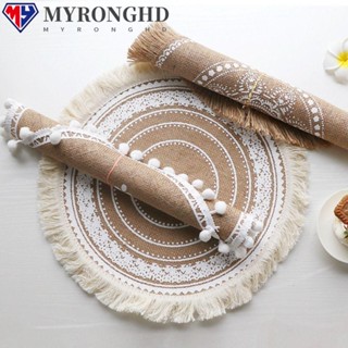 Myronghd แผ่นรองแก้ว ผ้าฝ้าย กันลื่น ปักลาย 38 ซม. สําหรับตกแต่งบ้าน ห้องครัว