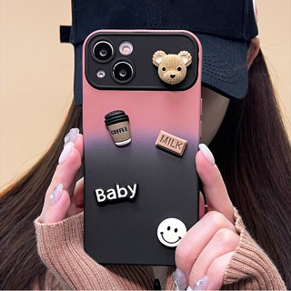 เคสซิลิโคนนิ่ม ลายการ์ตูนหมี 3D ไล่โทนสี สําหรับ iPhone 11 12 13 14 Pro MAX 11Pro 12Pro X XR XS MAX