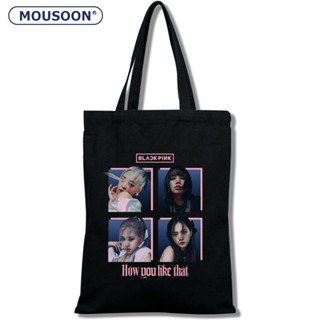 MOUSOON กระเป๋าสะพายสุภาพสตรี blackpink กระเป๋าถือผ้าแคนวาสพิมพ์ลาย