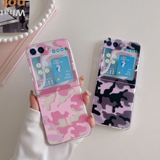 เคสโทรศัพท์มือถือแบบแข็ง ใส ลายพราง สีดํา ชมพู สําหรับ Samsung Galaxy Z Flip 5 4 3 2 1 5G Z Flip3 Flip4 Flip5 Flip2 Flip1