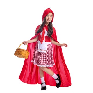 เครื่องแต่งกาย ชุดฮู้ดดี้ Happy Little Red Riding Hood สีแดง สไตล์คลาสสิก สําหรับเด็กผู้หญิง เหมาะกับฮาโลวีน