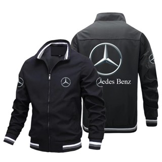 BENZ LOGO baseball uniform car shop custom work clothes A180 A200 A220 B180 B200 B260 CLA200 CLA260 G350 G500 S400 S450 S500 E260 E300 GL450 GLE350E GLS450 GLE450 outdoor driving stand collar large size long sleeve sweater Aviator Jacket