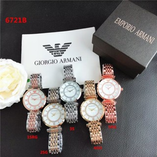 Armani นาฬิกาข้อมือควอตซ์ลําลอง สายหนัง หน้าปัดกลม ประดับเพชร แฟชั่นคู่รัก เหมาะกับของขวัญวันเกิด สําหรับผู้ชาย และผู้หญิง