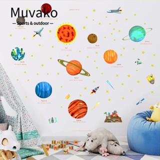 Muvako สติกเกอร์ติดผนัง จักรวาล ระบบสุริยะ จรวด ตกแต่งห้อง