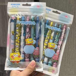 Ere1 ปากกาเจล ลายการ์ตูน SpongeBob SquarePants น่ารัก สีดํา สําหรับนักเรียน 6 ชิ้น ต่อชุด