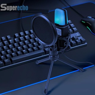 คอนเดนเซอร์ RGB Microfone พร้อมขาตั้งไมโครโฟน USB สําหรับแล็ปท็อป เดสก์ท็อป PC [superecho.th]