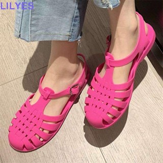 Lilyes รองเท้าแตะเจลลี่ พื้นนิ่ม กันลื่น ใส่สบาย แห้งเร็ว สีชมพู เหมาะกับเดินชายหาด แฟชั่นฤดูร้อน สําหรับผู้หญิง
