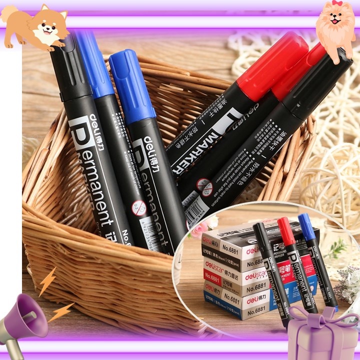 Deli Marker Pen 6881 ปากกาเขียนถุง ปากกากันน้ำ มาร์คเกอร์ Permanent Marker ปากกาเคมี ขนาด 1.5 mm. รุ่น 6881
