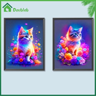 【Doub X ✮】ภาพวาดปักเพชร ทรงกลม ลายแมว 5D DIY สําหรับตกแต่งบ้าน ✮