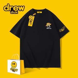 เสื้อยืดแขนสั้น ผ้าฝ้าย พิมพ์ลายการ์ตูน Drew ทรงหลวม สไตล์วินเทจ แบบเรียบง่าย แฟชั่นฤดูร้อน สําหรับผู้ชาย และคู่รัก