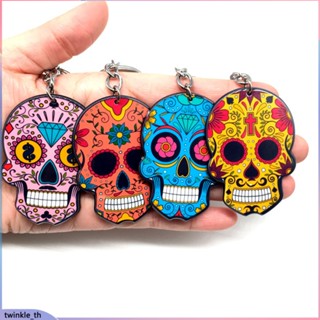 พวงกุญแจกะโหลกอะคริลิกสีสันสดใส Halloween Mexican Holiday Jewelry Skull Gift (twinkle.th)