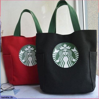 Starbucks Women Canvas Tote Bag/lunch Bag With Cup/canvas Handbag Round Bucket/canvas Portable Bucket (twinkle.th)