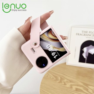 Lenuo เคสโทรศัพท์มือถือหนัง แบบฝาพับ พร้อมขาตั้ง กันกระแทก สําหรับ Vivo X Flip