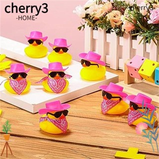 Cherry3 เป็ดยางคาวบอย ขนาดเล็ก พร้อมผ้าพันคอ เครื่องประดับ สําหรับตกแต่งรถยนต์ ปาร์ตี้ คาวบอย